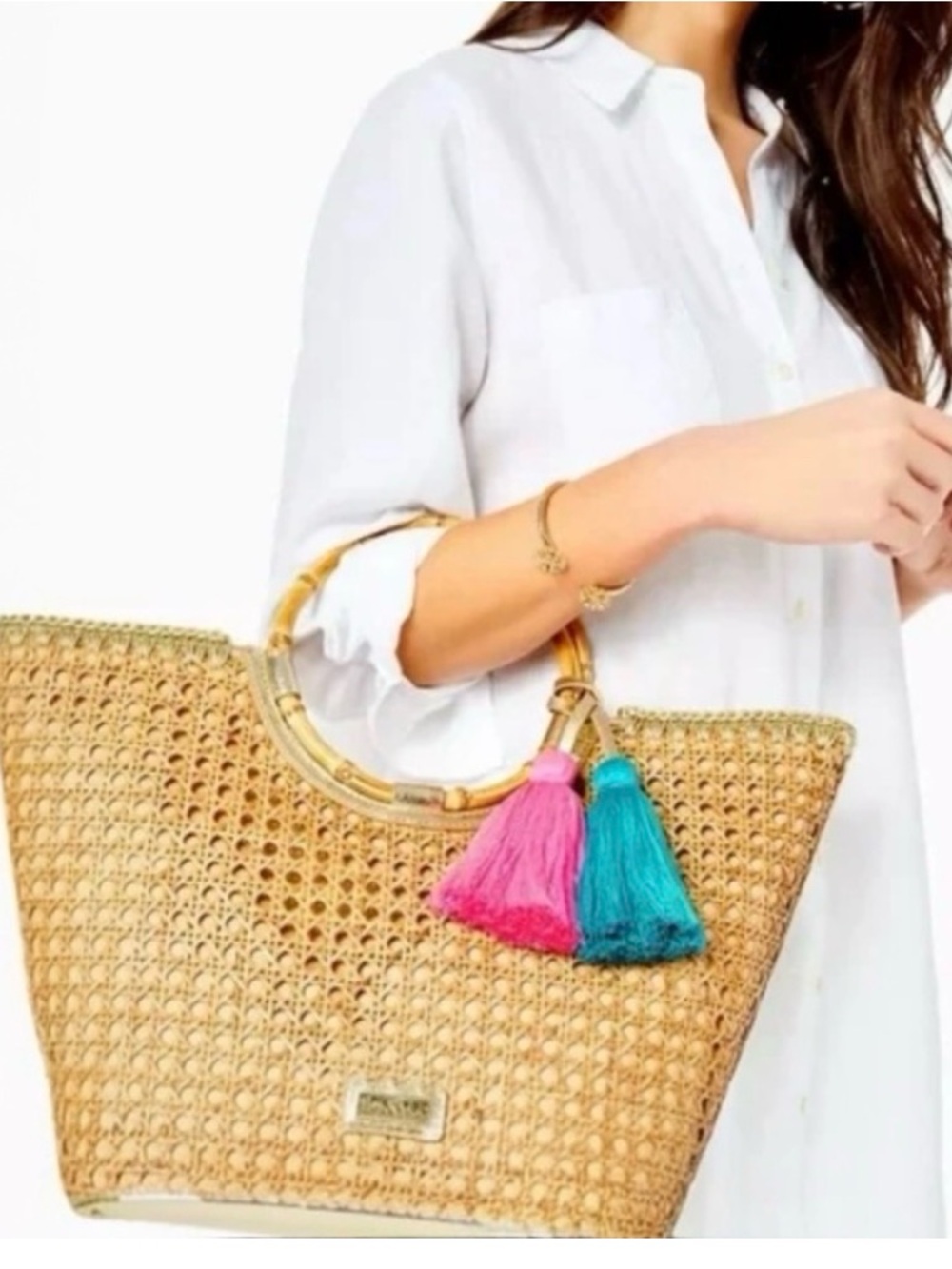 Lilly tassel grotto cane tote natural tote